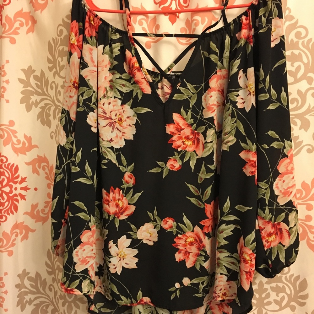 Cold shoulder long sleeve floral blouse